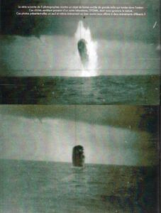 The next five photos show an egg-shaped object of large dimension that falls into the ocean. These pictures seem to come from another laboratory, SYGMA, about which we know nothing. Do these photos present a single and same event or are we dealing with two different events?