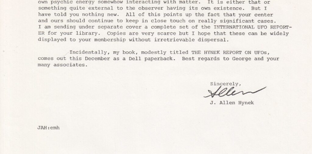 J. Allen Hynek Writes Letter About Infamous Ghost Experiment
