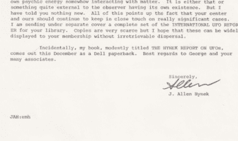 J. Allen Hynek Writes Letter About Infamous Ghost Experiment