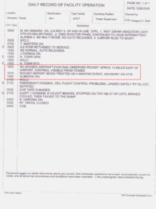 FAA Tower Log For Houston International Airport on May 26, 2008.