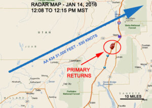 FIG 1 RADAR SHOWING PATH OF AIRCRAFT & UNKNOWN RADAR RETURNS.