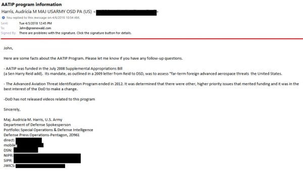The Advanced Aerospace Threat Identification Program (AATIP), Tom ...