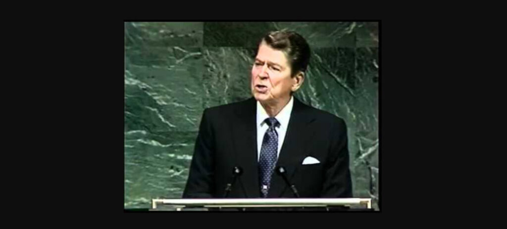 Ronald Reagan’s Own Handwriting Emphasizes Importance of “alien threat” Reference in UN Speech, 1987