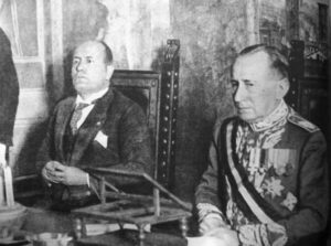 Benito Mussolini ja senaattori Guglielmo Marconi, Italian kuninkaallisen akatemian johtaja.