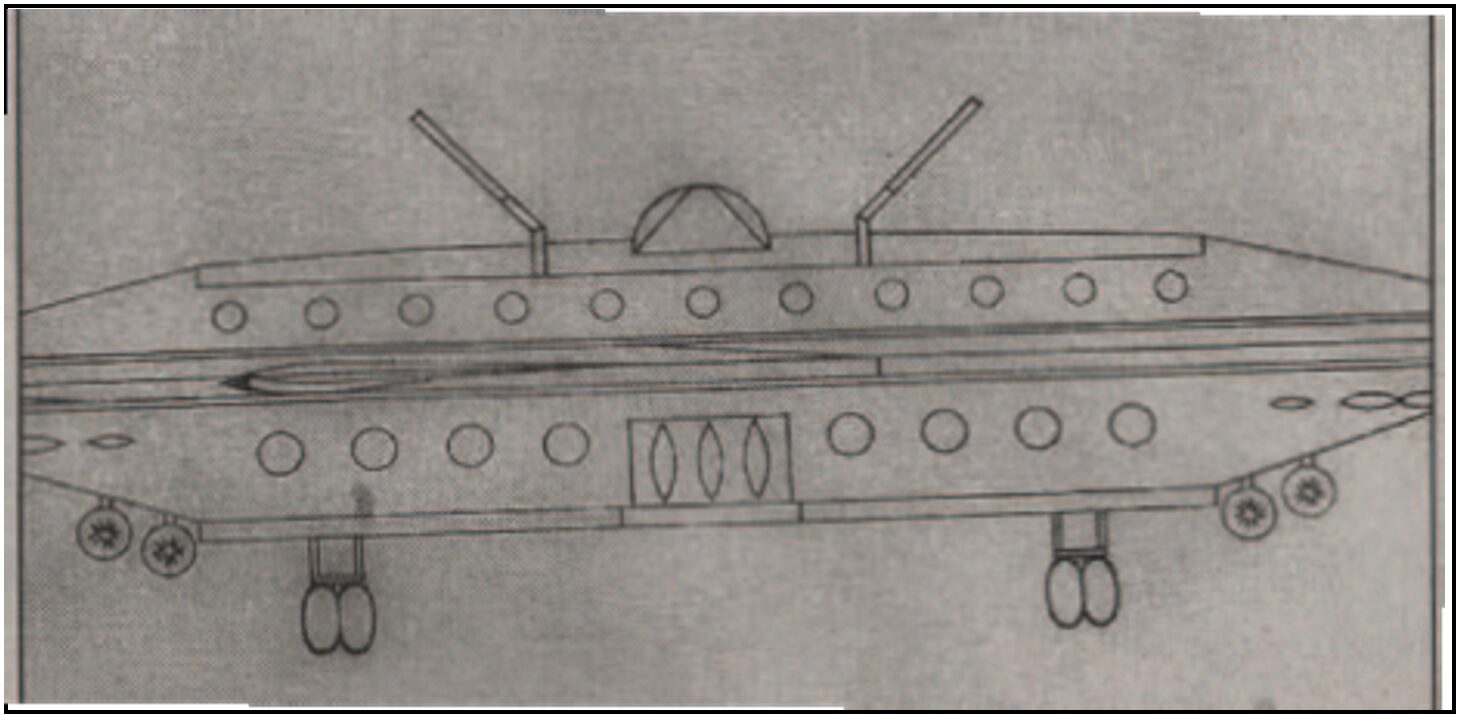 D.G.:n "Discomet" -aluksen rakenne (poikkileikkauspiirustus).