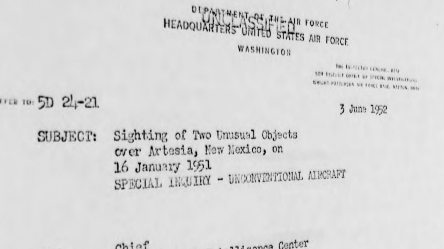 Project Blue Book: Artesia, New Mexico — 16 January 1952