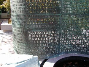 Close up of the lower edge of the Kryptos statue