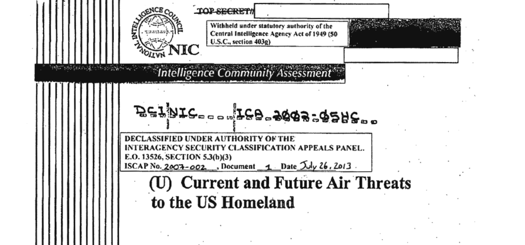 The Current and Future Air Threats to the US Homeland (ICA 2001-O5HC), published July of 2002