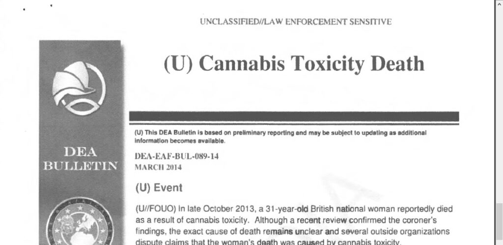 DEA Bulletin BUL-089-14 – Cannabis Toxicity Death, March 2014