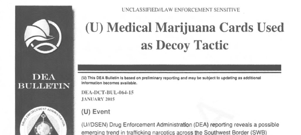 DEA Bulletin: Medical Marijuana Cards Used as Decoy Tactic, January 2015