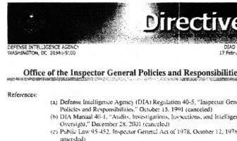Defense Intelligence Agency (DIA) Directive 5100.200, 17 February 2006 – Office of the Inspector General Policies and Responsibilities
