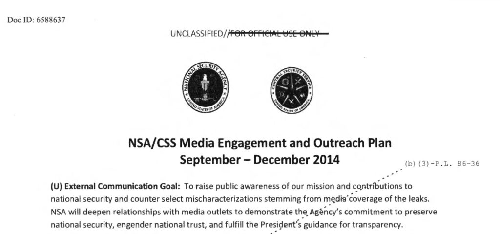 NSA/CSS Media Engagement and Outreach Plan, September – December, 2014