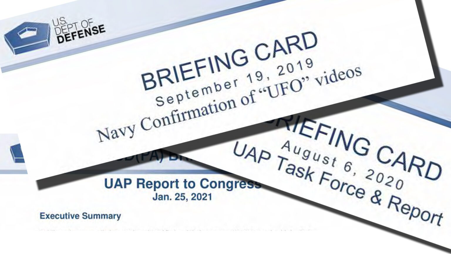 Stack of Internal DoD “Briefing Cards” on UAPs, UAP Task Force, and Navy UFO Videos Released