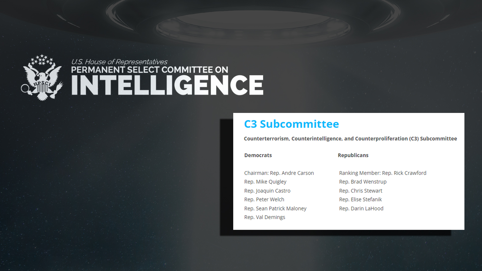 Watch LIVE the Open C3 Subcommittee Hearing on Unidentified Aerial Phenomena, May 17, 2022, at 9:00 a.m. Eastern / 6:00 a.m. Pacific