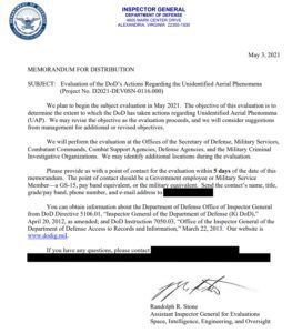 DoD’s Office of the Inspector General’s Evaluation on Unidentified Aerial Phenomena Still Underway – John Greenewald