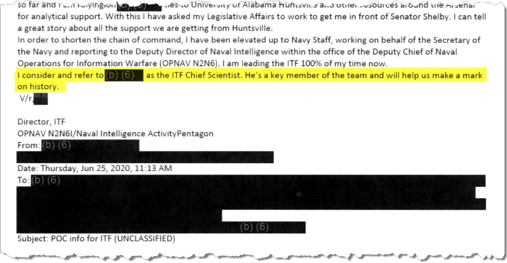 Inside the UAP Task Force: Heavily Redacted Communications Regarding Dr. Travis Taylor and UFO Research Efforts Released – John Greenewald